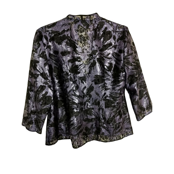 3590)Alex Evenings Petite 2 Pcs Sparkly Lace Tank & Jacket Black & Purple Medium - Picture 3 of 10